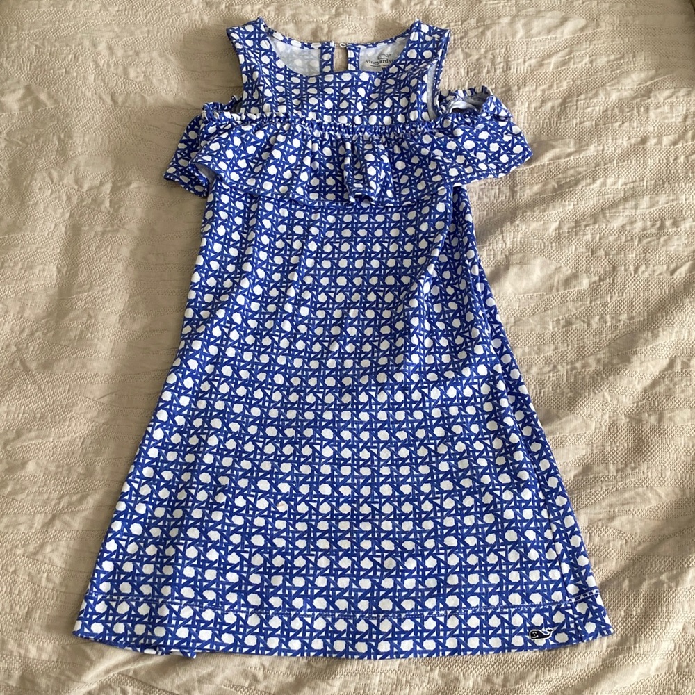 Vineyard Vines Blue & White Cold-Shoulder Patterned Dress